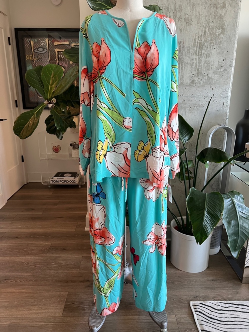 Natori Aqua Floral 2-pc Pajama Set